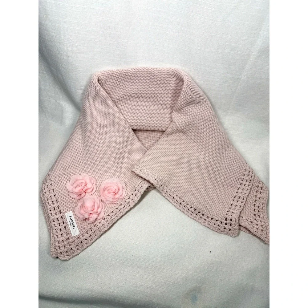 Bonbini New York Blush Pink Cotton Baby Blanket Rosette Appliqué 0-6M 33x46